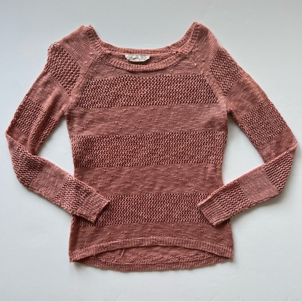 Pink Rose Dusty Pink Striped Open Knit Sweater, Small